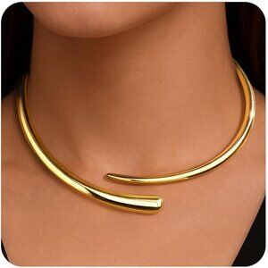 Statement Chunky Gold Collar Necklace for Women,Teardrop Open Cuff Choker with S